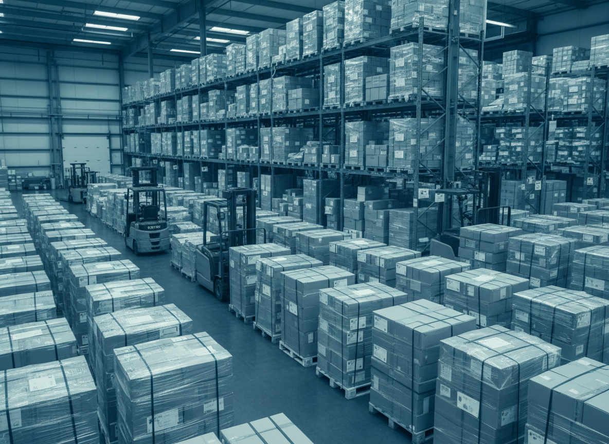 Entrepôt avec colis prêts pour l'expédition e-commerce européenne